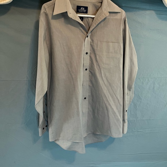 Mens 16 (34-35) STAFFORD WRINKLE FREE BLUISH GRAY LONG SLEEVED DRESS SHIRT - Picture 2 of 7